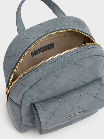 CHARLES & KEITH Trending / Alva Quilted Front-Pocket Backpack - Smoky Blue