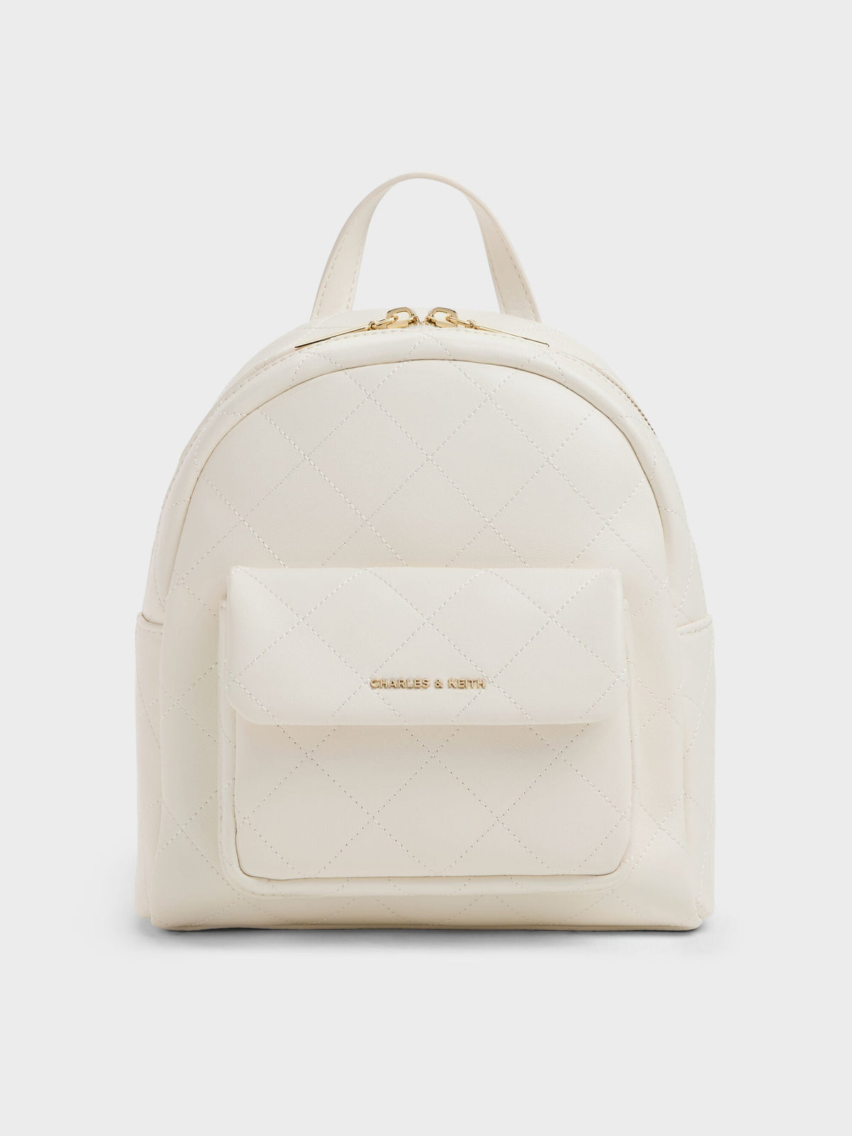 CHARLES & KEITH Everyday / Alva Quilted Front-Pocket Backpack - Cream