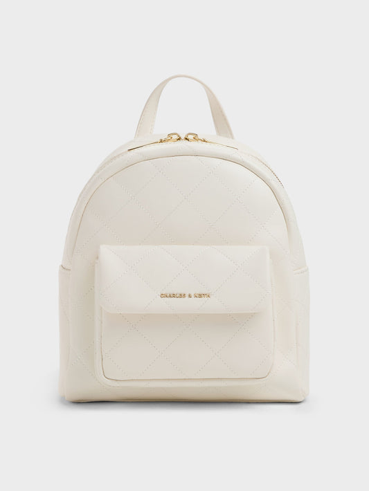 CHARLES & KEITH Everyday / Alva Quilted Front-Pocket Backpack - Cream