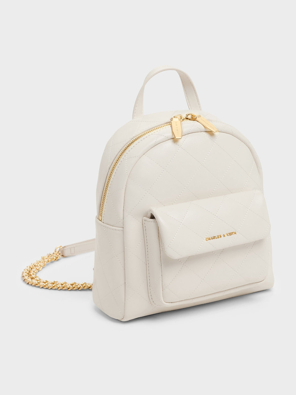 CHARLES & KEITH Everyday / Alva Quilted Front-Pocket Backpack - Cream