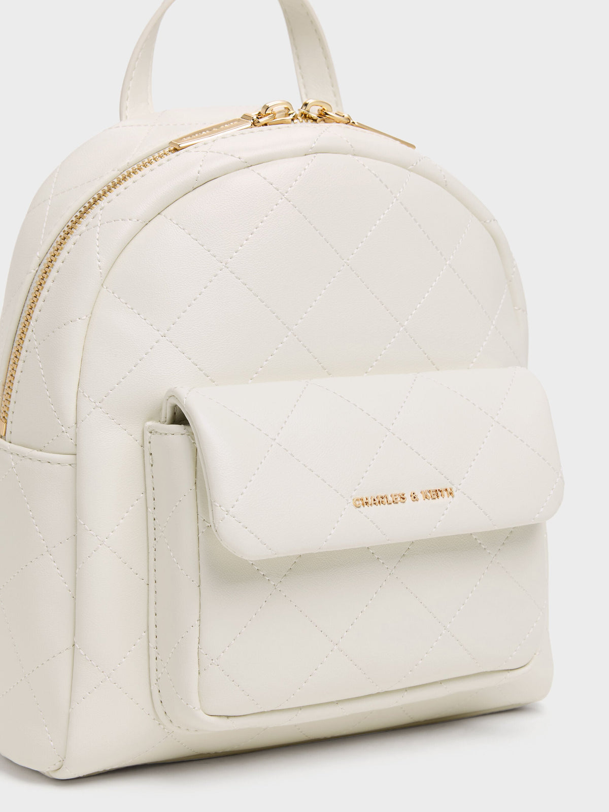 CHARLES & KEITH Everyday / Alva Quilted Front-Pocket Backpack - Cream