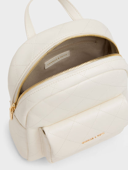 CHARLES & KEITH Everyday / Alva Quilted Front-Pocket Backpack - Cream