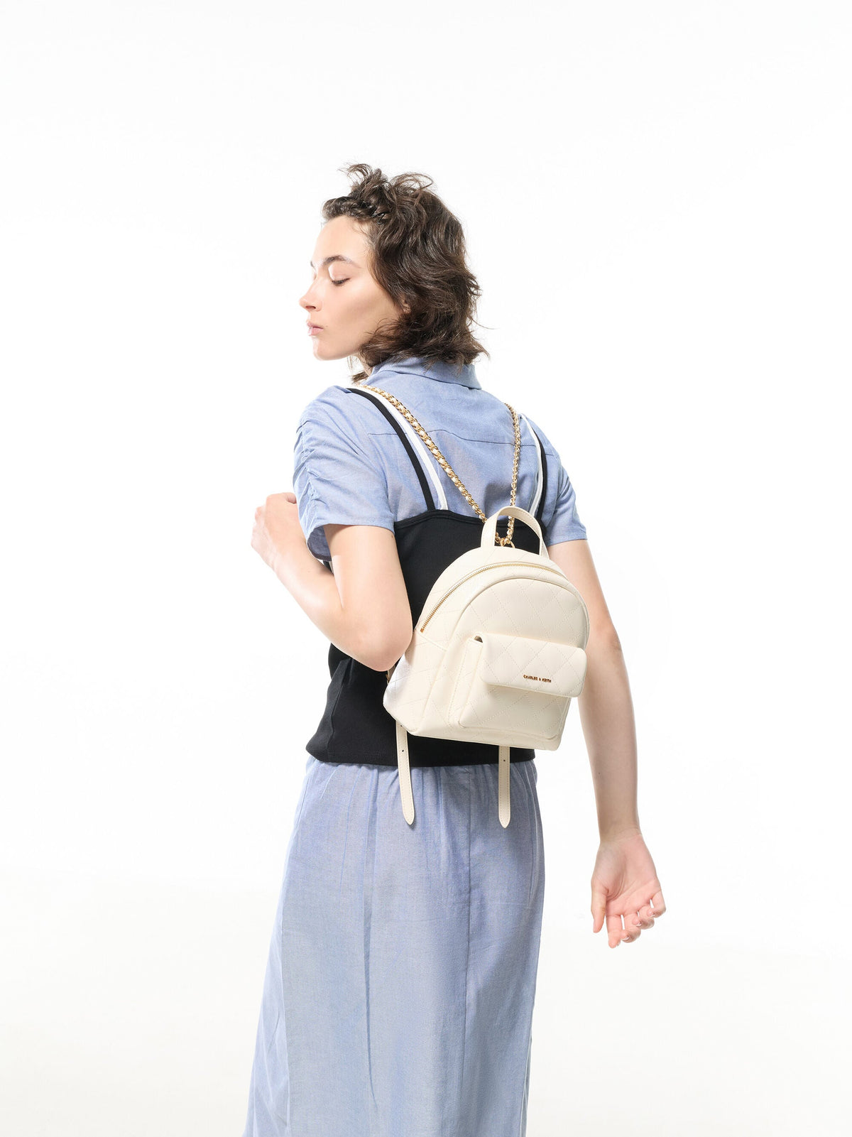 CHARLES & KEITH Everyday / Alva Quilted Front-Pocket Backpack - Cream