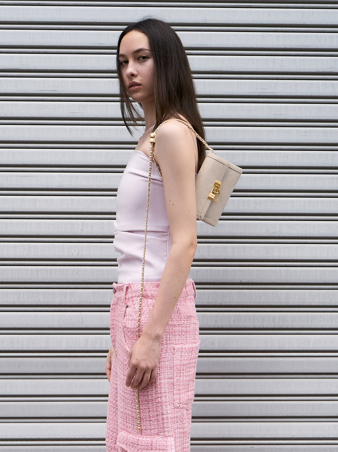 CHARLES & KEITH Recommended / Tallulah Quilted Push-Lock Clutch - Oat