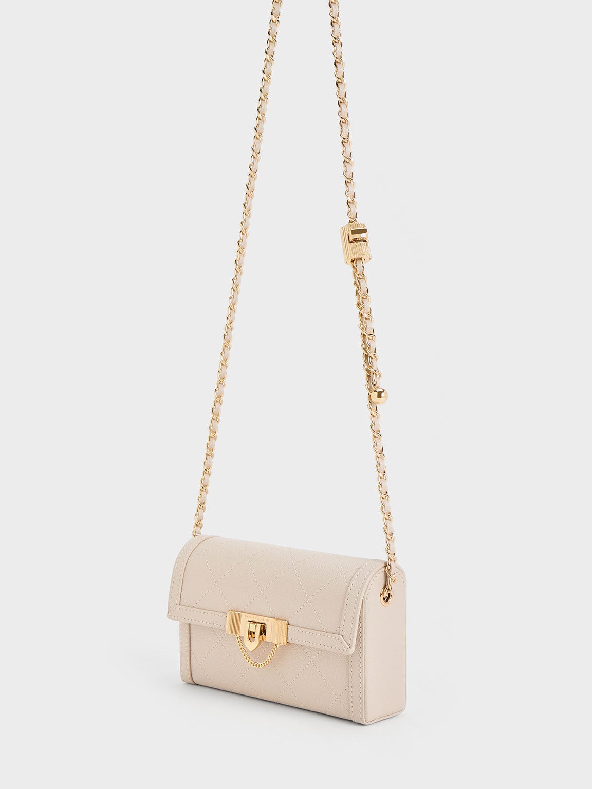 CHARLES & KEITH Recommended / Tallulah Quilted Push-Lock Clutch - Oat