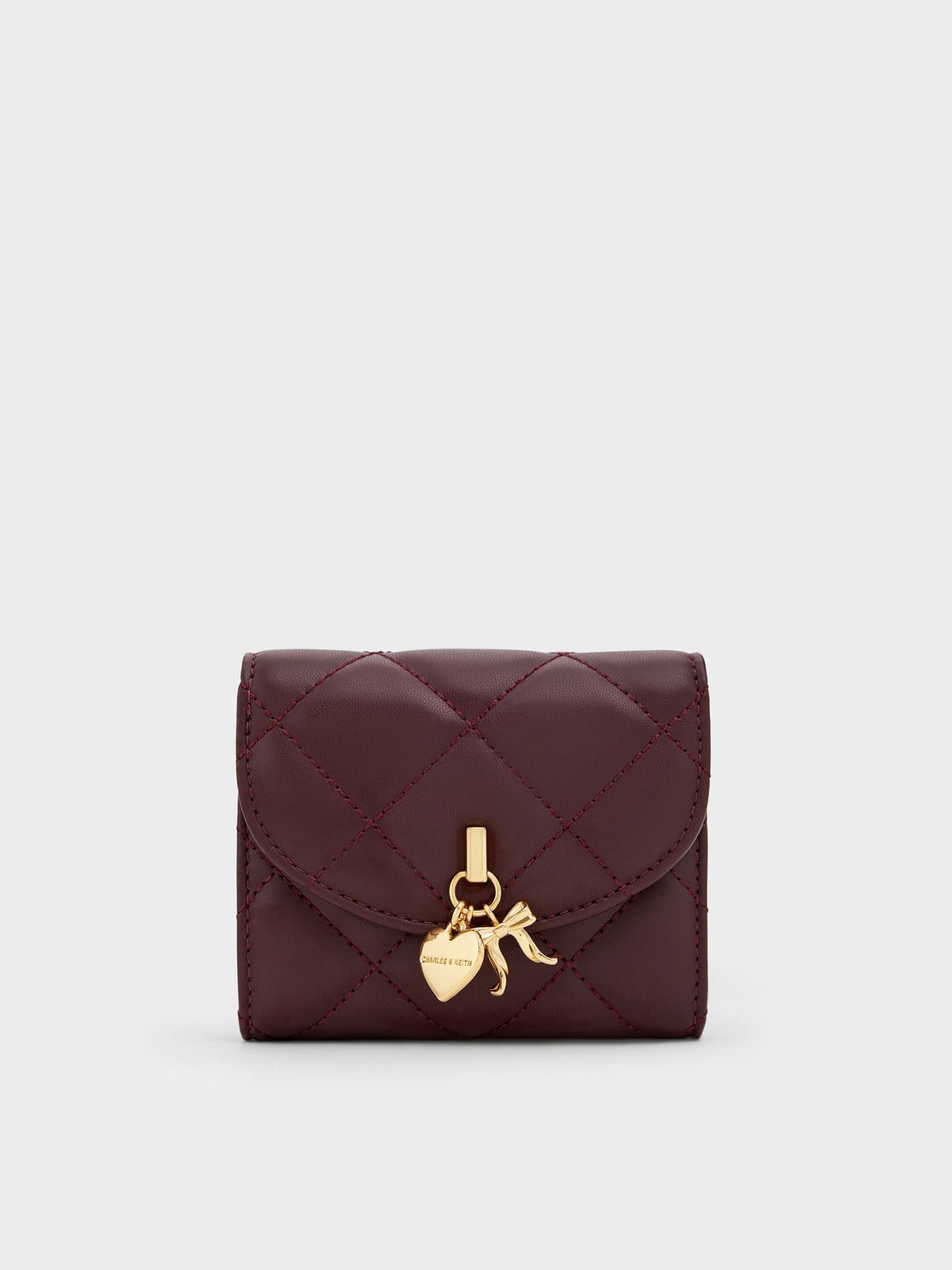 CHARLES & KEITH Trusted / Arrietty Quilted Curved-Flap Wallet - Wineberry Red