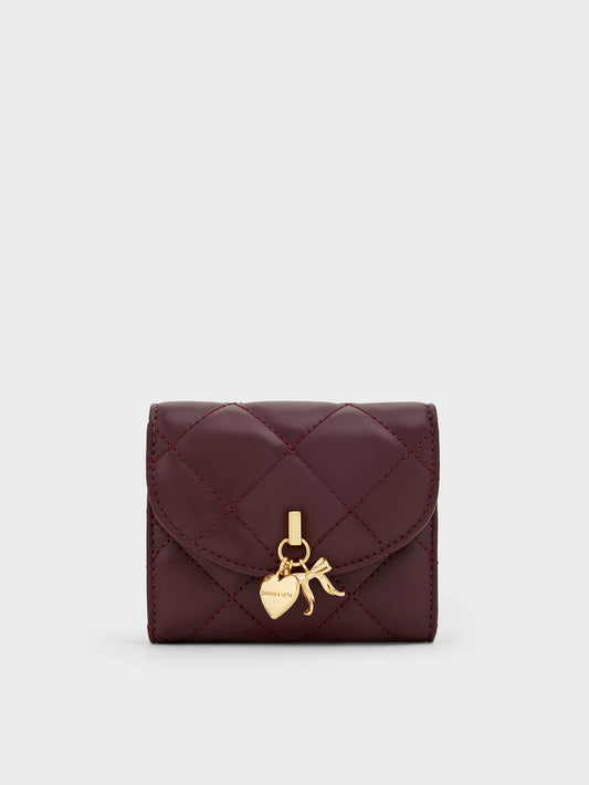 CHARLES & KEITH Trusted / Arrietty Quilted Curved-Flap Wallet - Wineberry Red
