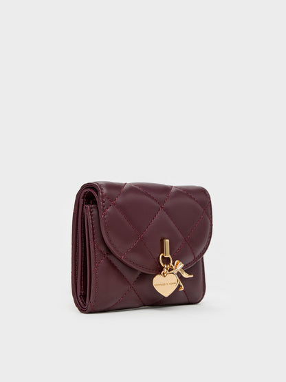 CHARLES & KEITH Trusted / Arrietty Quilted Curved-Flap Wallet - Wineberry Red