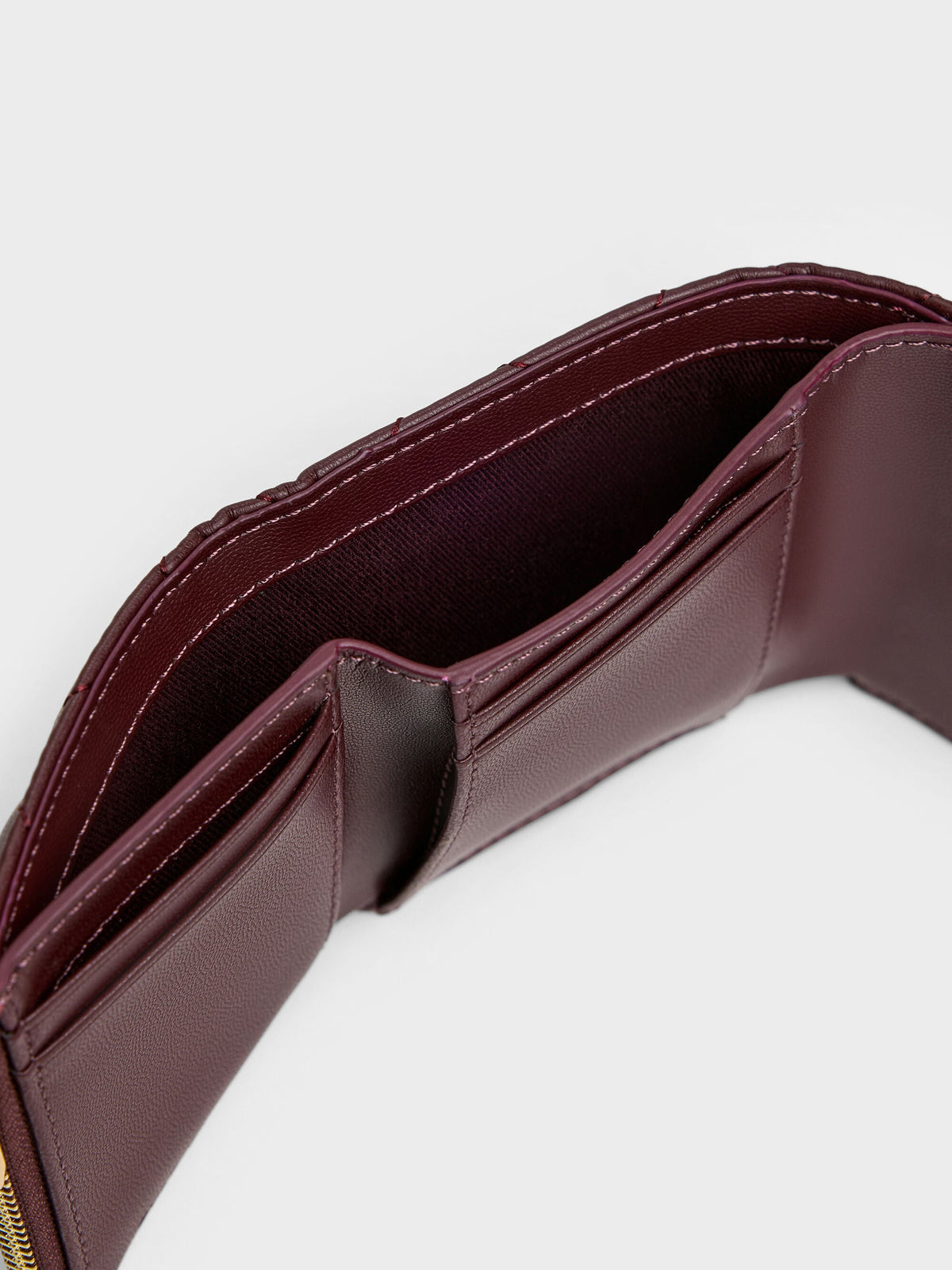 CHARLES & KEITH Trusted / Arrietty Quilted Curved-Flap Wallet - Wineberry Red