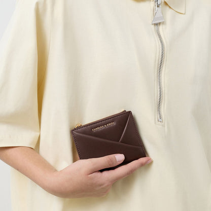 CHARLES & KEITH Quality / Midori Geometric Top-Zip Wallet - Espresso Brown