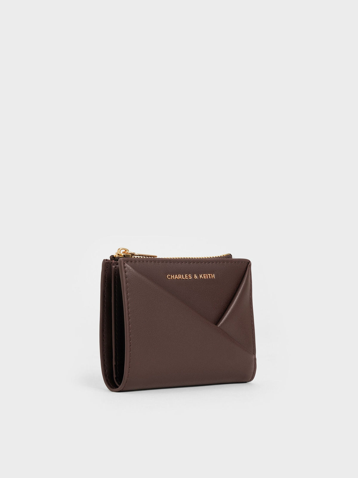 CHARLES & KEITH Quality / Midori Geometric Top-Zip Wallet - Espresso Brown
