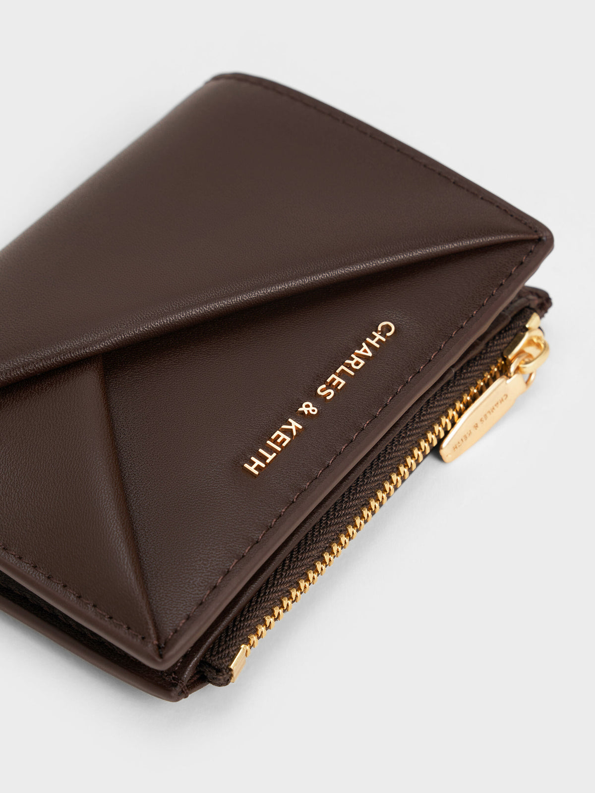 CHARLES & KEITH Quality / Midori Geometric Top-Zip Wallet - Espresso Brown