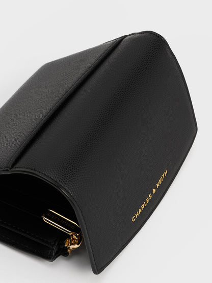 CHARLES & KEITH Hot Sale / Briony Curved Flap Wallet - Black