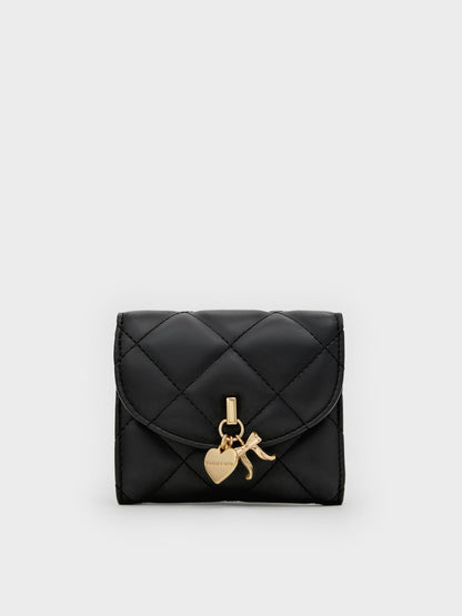 CHARLES & KEITH Recommended / Arrietty Quilted Curved-Flap Wallet - Black
