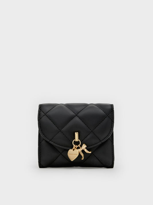 CHARLES & KEITH Recommended / Arrietty Quilted Curved-Flap Wallet - Black