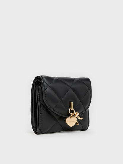 CHARLES & KEITH Recommended / Arrietty Quilted Curved-Flap Wallet - Black