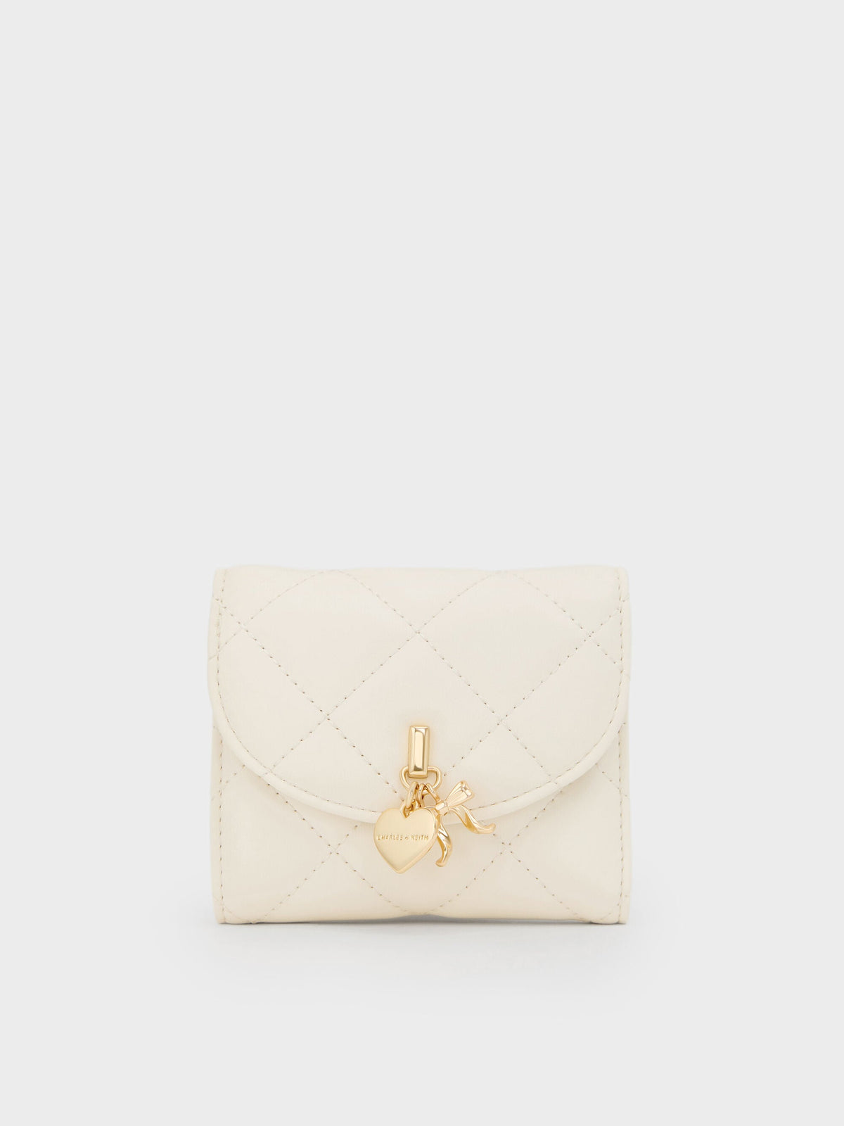 CHARLES & KEITH Premium / Arrietty Quilted Curved-Flap Wallet - Cream