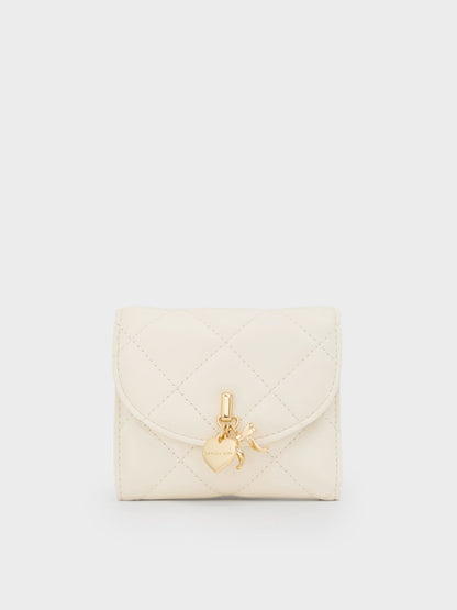 CHARLES & KEITH Premium / Arrietty Quilted Curved-Flap Wallet - Cream