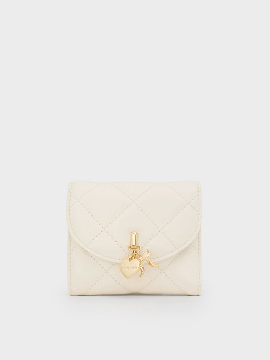 CHARLES & KEITH Premium / Arrietty Quilted Curved-Flap Wallet - Cream