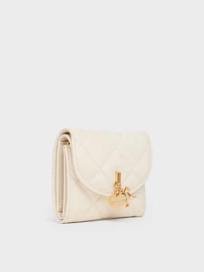 CHARLES & KEITH Premium / Arrietty Quilted Curved-Flap Wallet - Cream