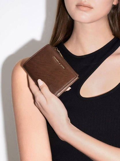 CHARLES & KEITH New / Harmonee Top-Zip Small Wallet - Chocolate