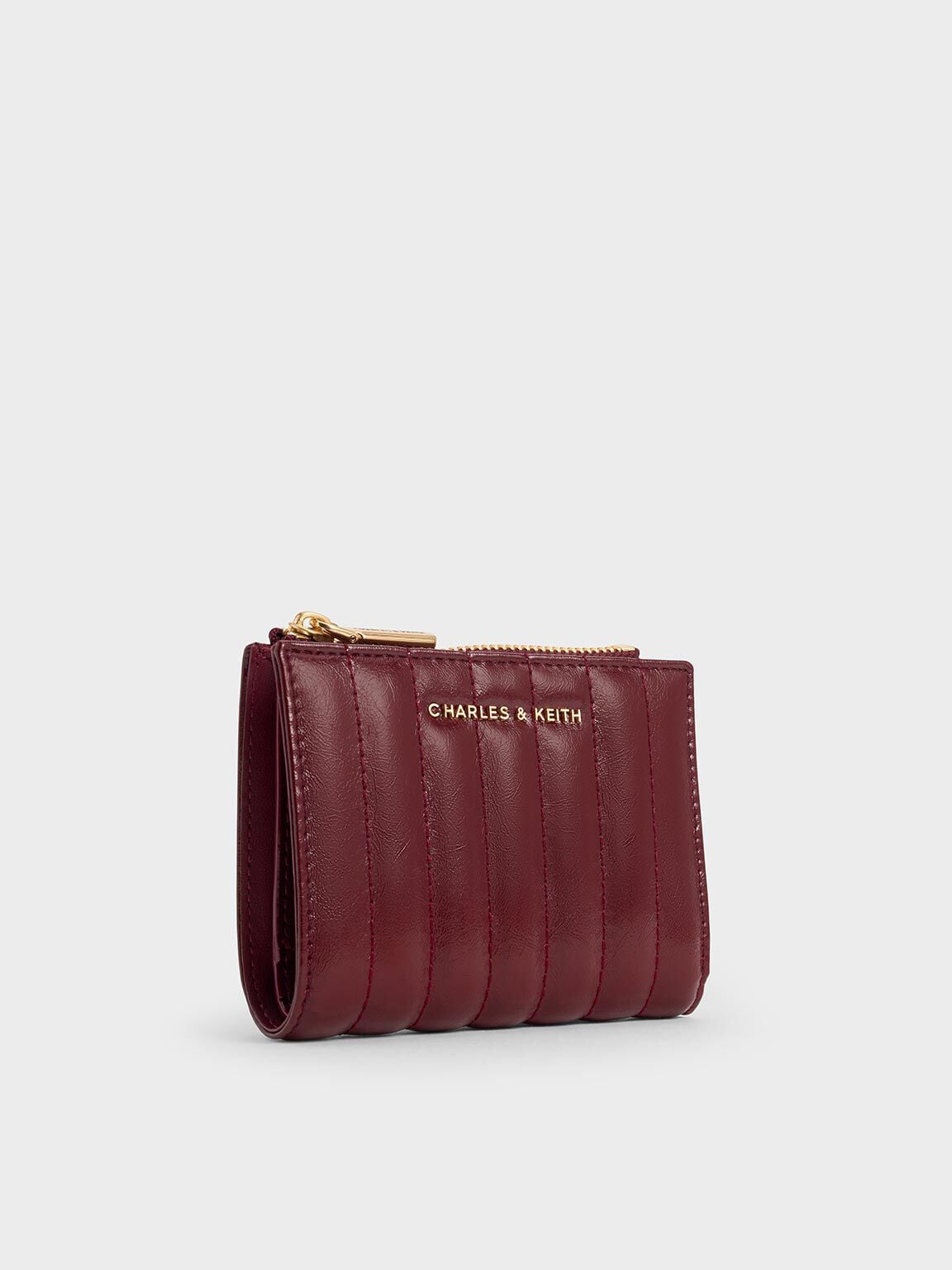 CHARLES & KEITH Trusted / Donna Panelled Top-Zip Wallet - Burgundy