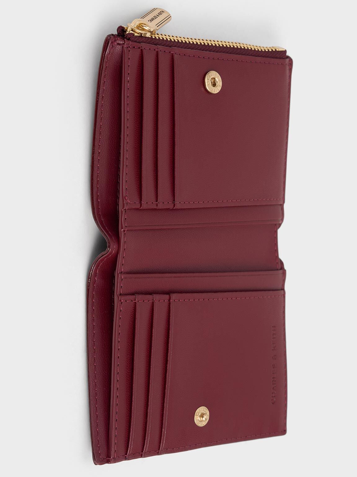CHARLES & KEITH Trusted / Donna Panelled Top-Zip Wallet - Burgundy