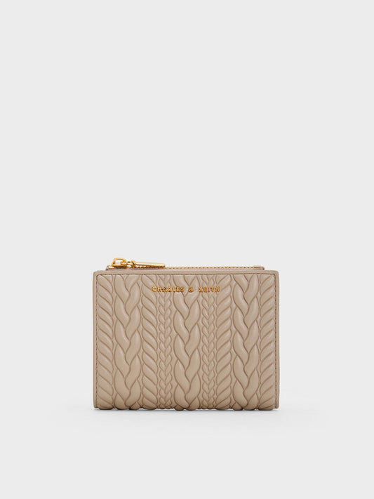 CHARLES & KEITH New / Apolline Textured Top-Zip Wallet - Taupe
