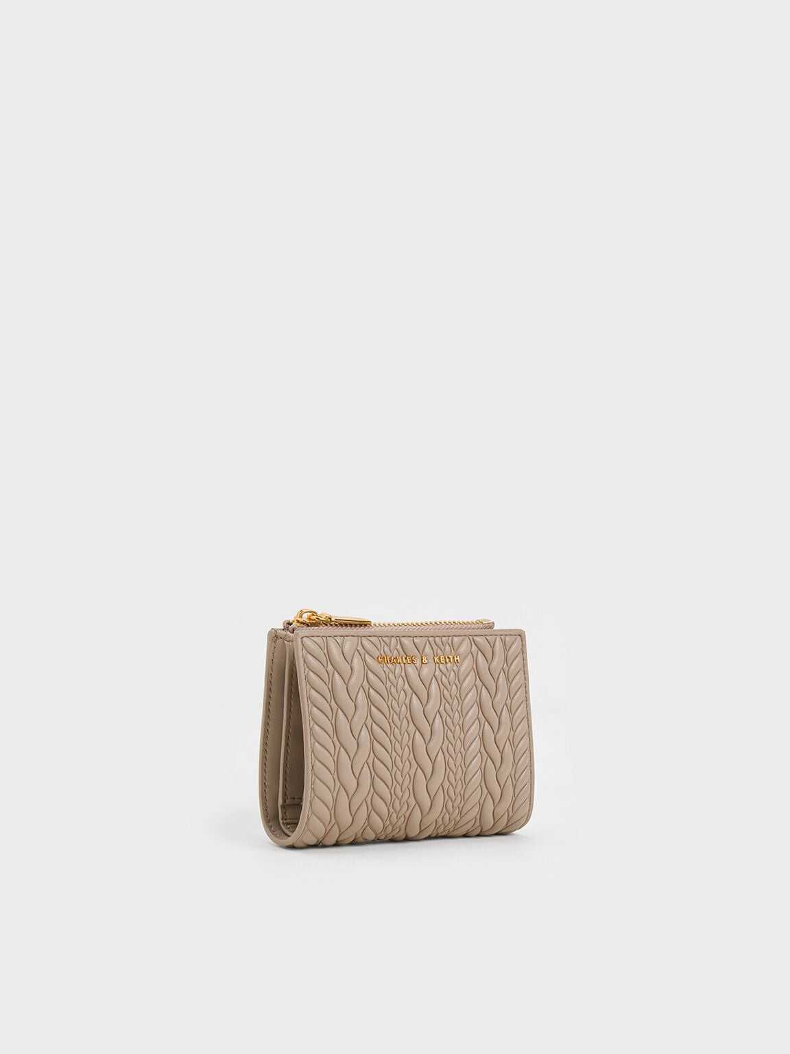 CHARLES & KEITH New / Apolline Textured Top-Zip Wallet - Taupe