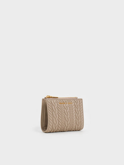 CHARLES & KEITH New / Apolline Textured Top-Zip Wallet - Taupe