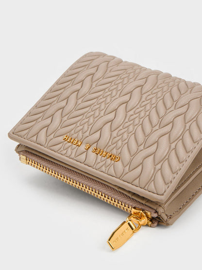 CHARLES & KEITH New / Apolline Textured Top-Zip Wallet - Taupe