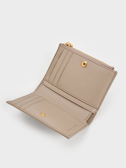 CHARLES & KEITH New / Apolline Textured Top-Zip Wallet - Taupe