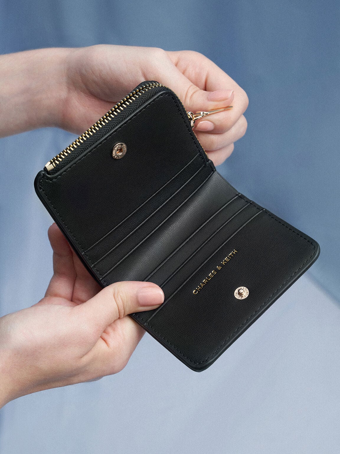 CHARLES & KEITH Best Seller / Keely Top Zip Small Wallet - Black