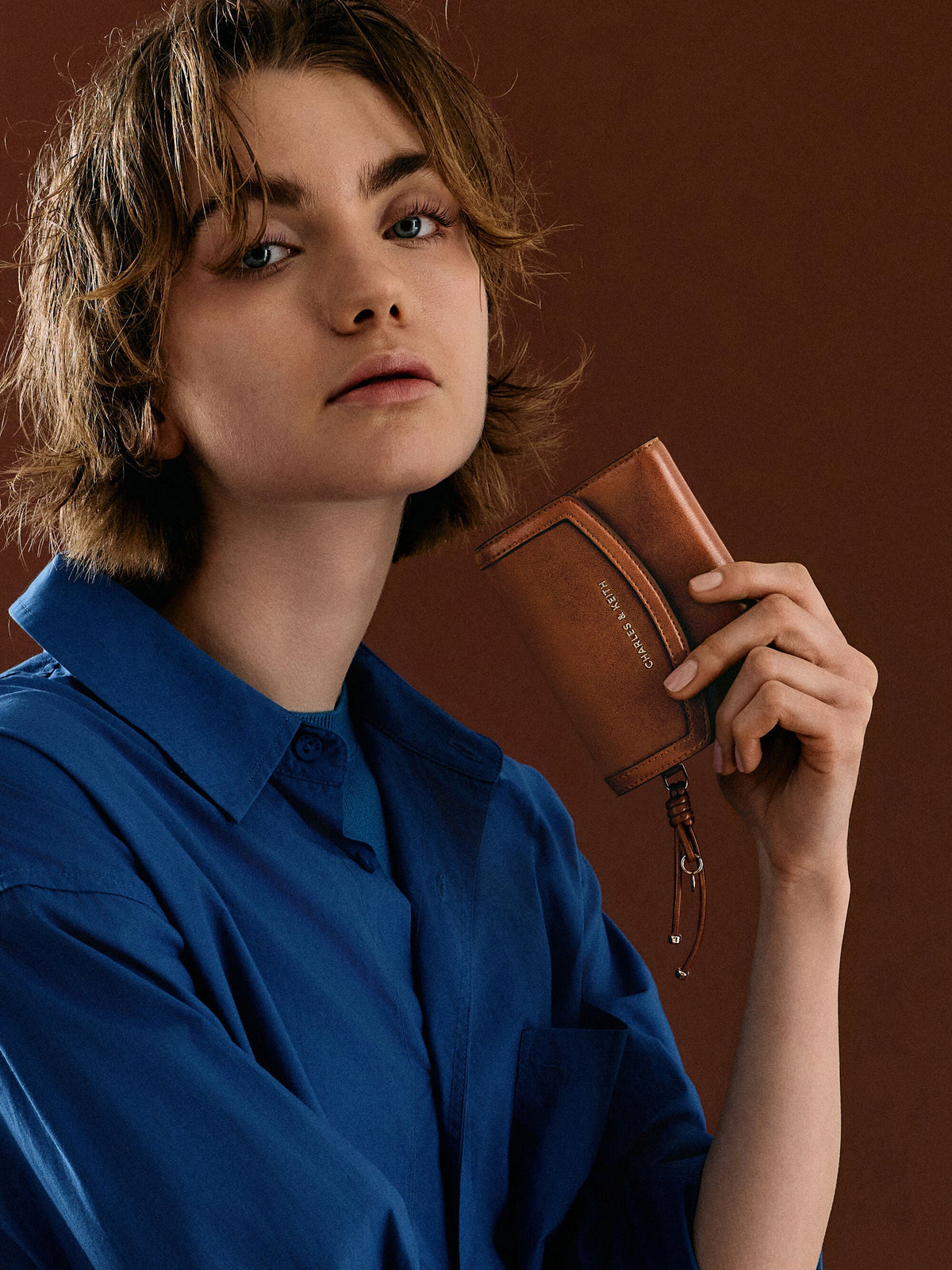 CHARLES & KEITH Everyday / Haylen Front-Flap Small Wallet - Distressed Tan