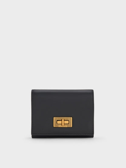 CHARLES & KEITH Premium / Edna Turn-Lock Knotted-Strap Wallet - Black