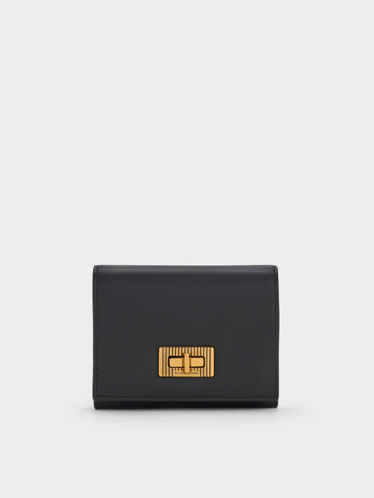 CHARLES & KEITH Premium / Edna Turn-Lock Knotted-Strap Wallet - Black