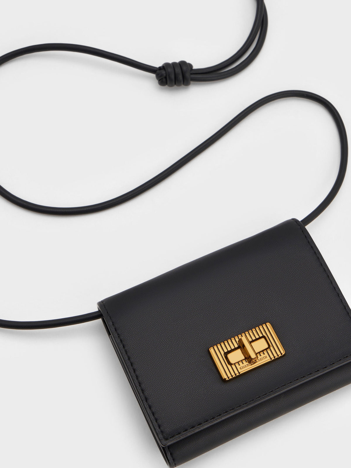 CHARLES & KEITH Premium / Edna Turn-Lock Knotted-Strap Wallet - Black