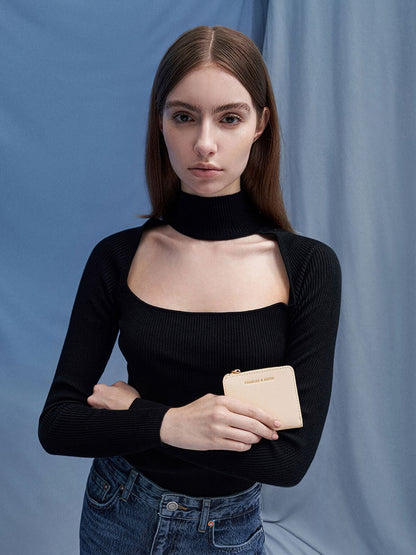 CHARLES & KEITH Essential / Keely Top Zip Small Wallet - Oat