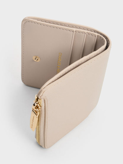 CHARLES & KEITH Essential / Keely Top Zip Small Wallet - Oat