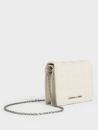 CHARLES & KEITH Value / Cassia Quilted Wallet On Chain - Cream