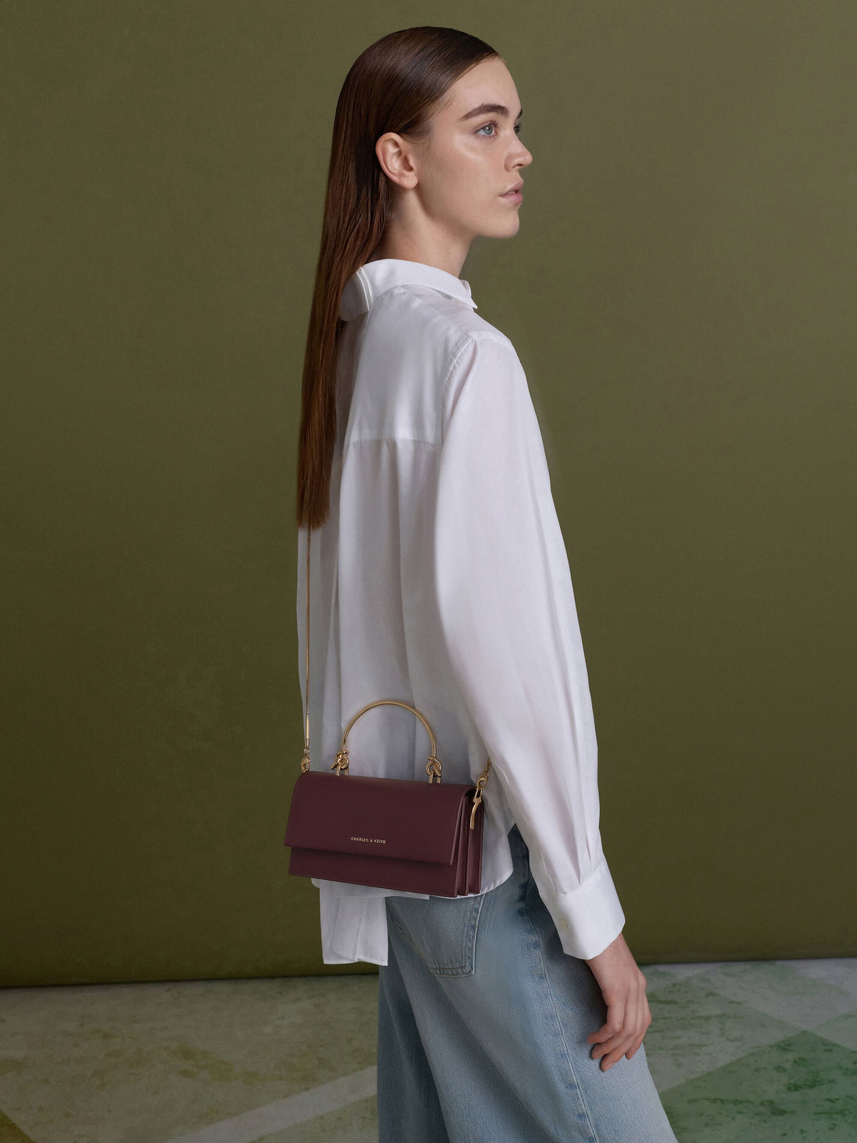CHARLES & KEITH Smart Buy / Kristine Sculptural-Handle Long Wallet - Wineberry Red