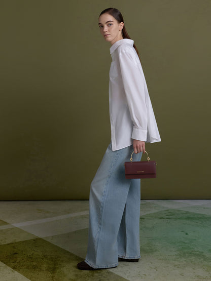 CHARLES & KEITH Smart Buy / Kristine Sculptural-Handle Long Wallet - Wineberry Red