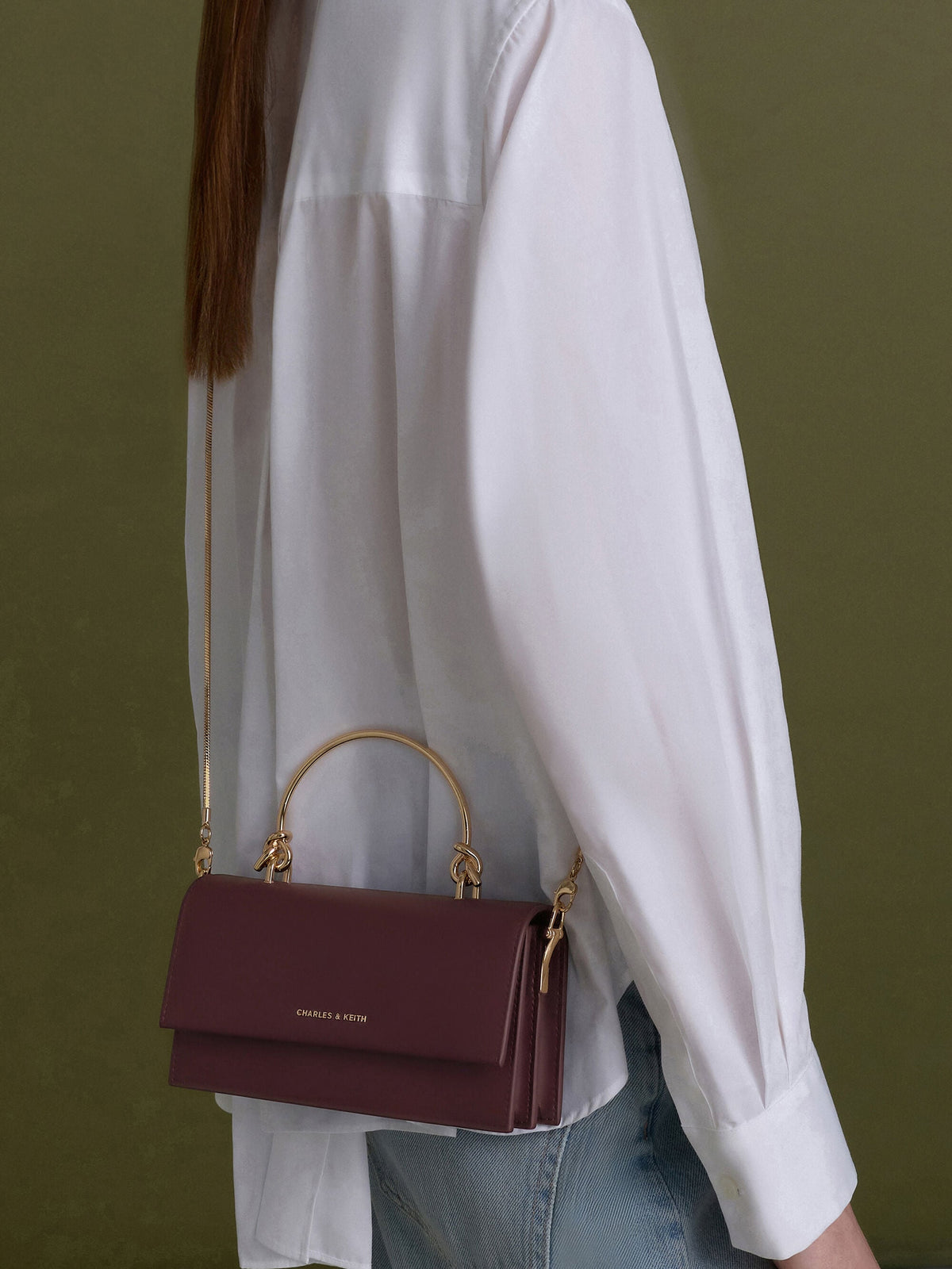 CHARLES & KEITH Smart Buy / Kristine Sculptural-Handle Long Wallet - Wineberry Red