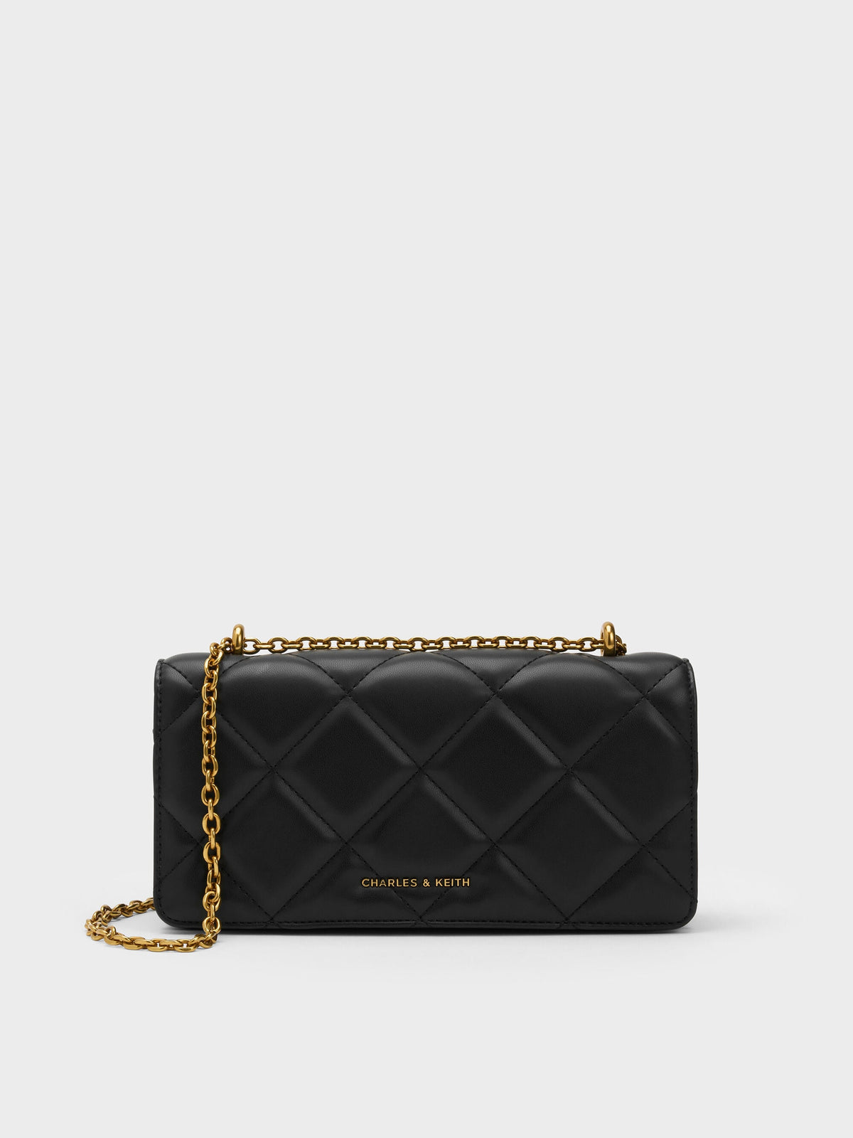 CHARLES & KEITH Best Seller / Paffuto Quilted Wallet On Chain - Black