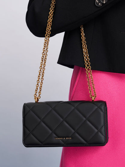 CHARLES & KEITH Best Seller / Paffuto Quilted Wallet On Chain - Black
