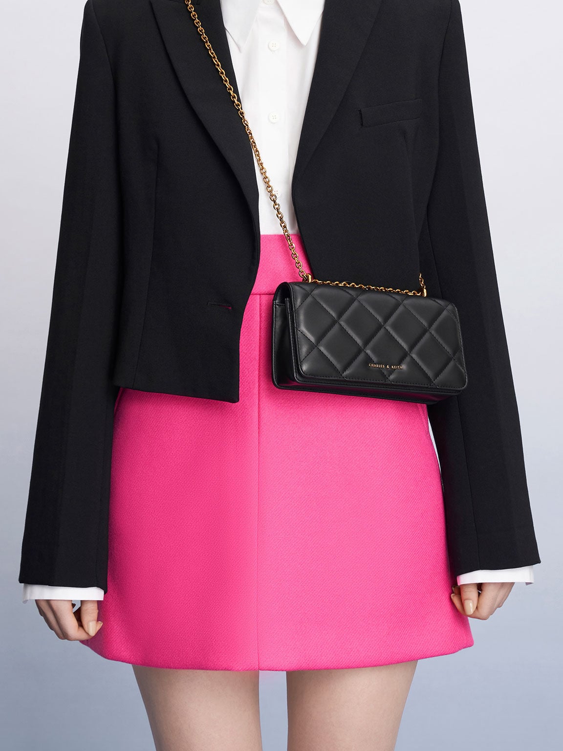 CHARLES & KEITH Best Seller / Paffuto Quilted Wallet On Chain - Black