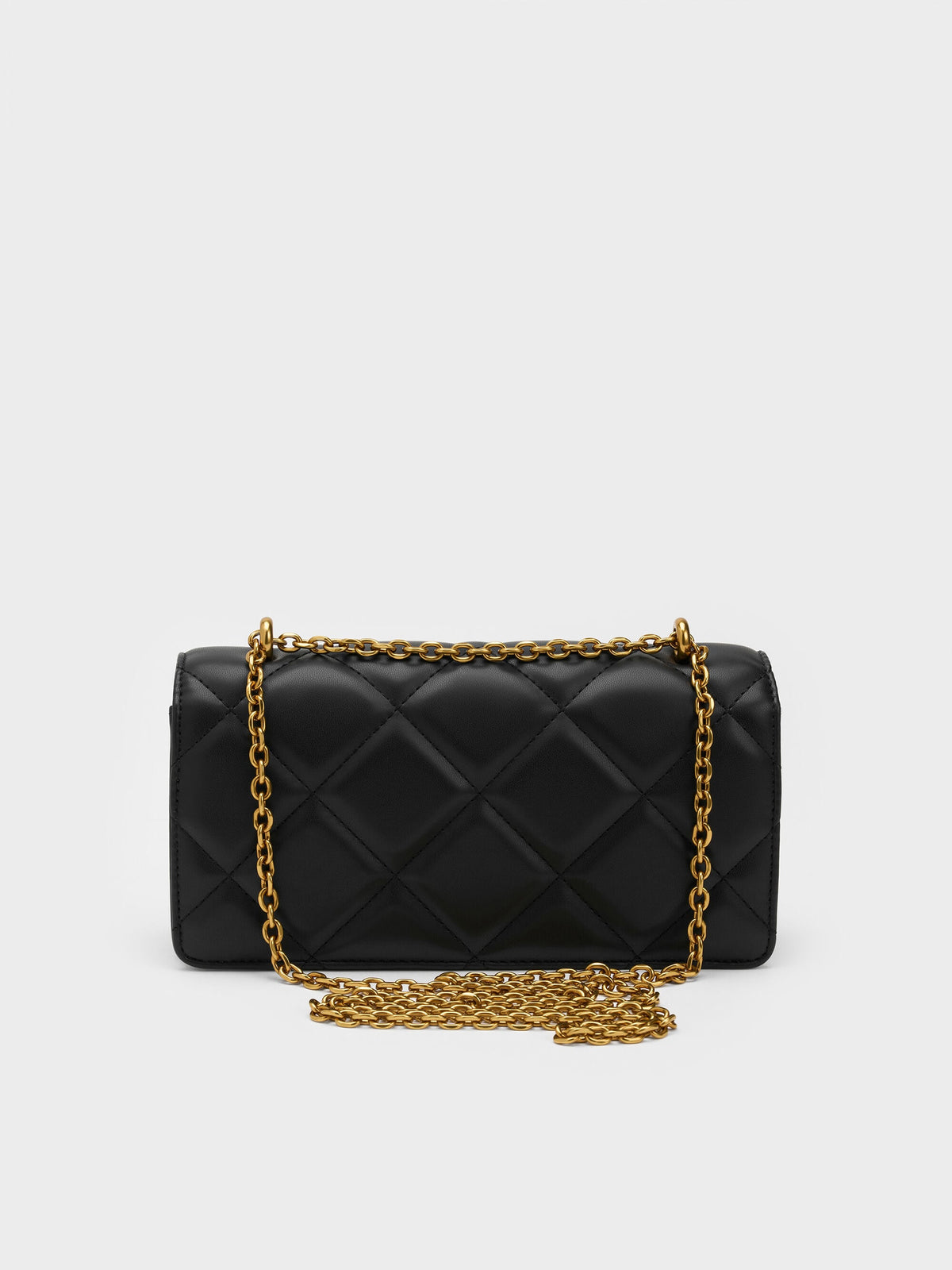 CHARLES & KEITH Best Seller / Paffuto Quilted Wallet On Chain - Black
