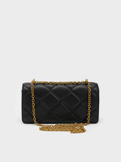CHARLES & KEITH Best Seller / Paffuto Quilted Wallet On Chain - Black