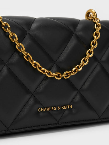 CHARLES & KEITH Best Seller / Paffuto Quilted Wallet On Chain - Black