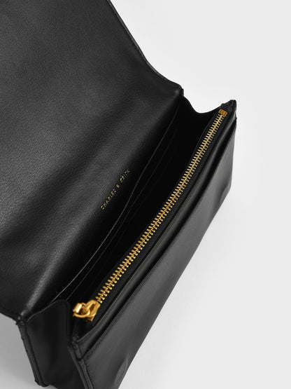 CHARLES & KEITH Best Seller / Paffuto Quilted Wallet On Chain - Black